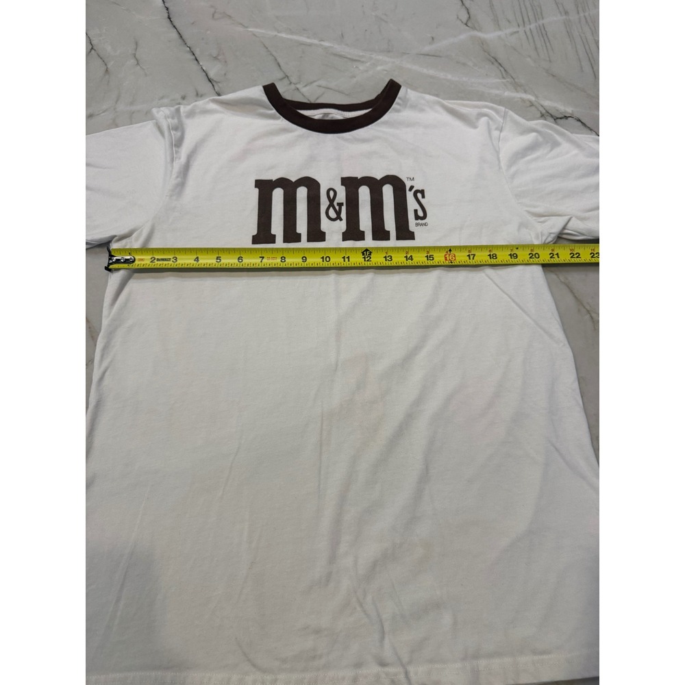 M&M's Plain Chocolate Candies Ringer T-Shirt White Brown Logo Graphic Unisex L - Picture 5 of 6